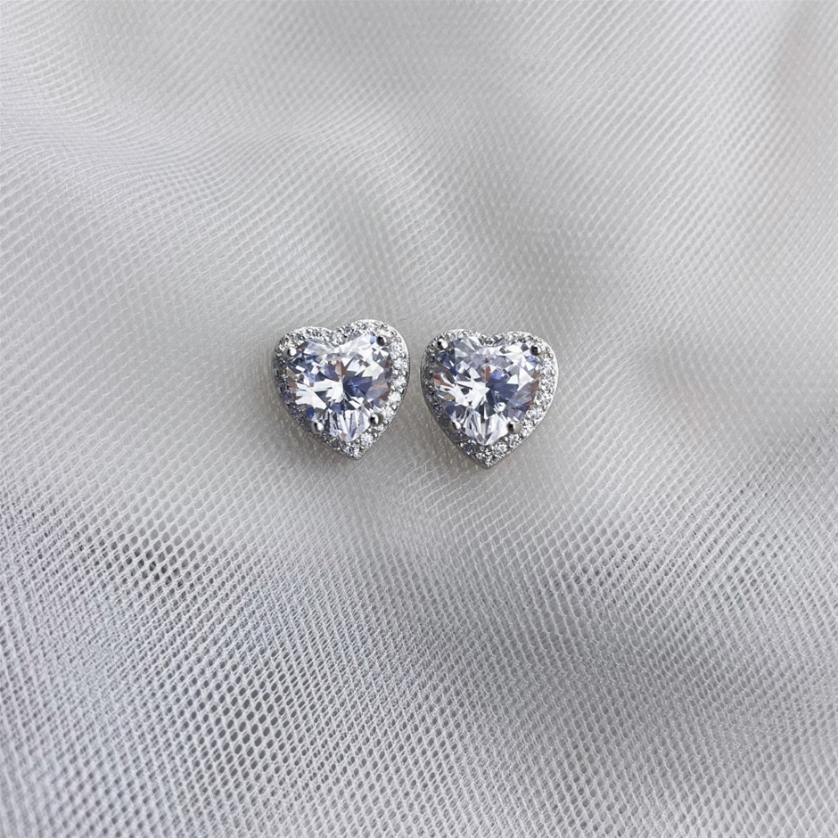 2.0ct Heart Shape 925 Sterling Silver Cubic Zirconia Earrings