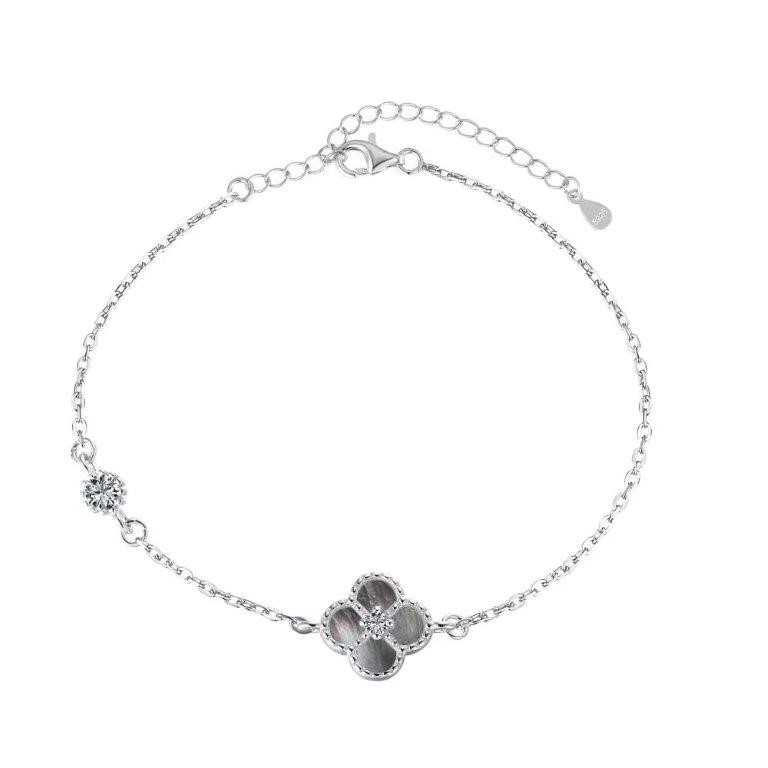 Four Leaf Clover Cubic Zirconia 925 Silver Tennis Bracelet