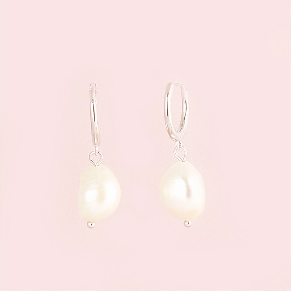 Fresh Water Pearl 925 Sterling Silver Huggie Hoop Earrings