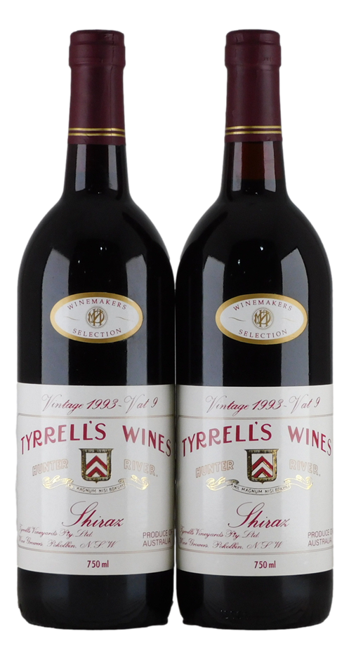 Tyrrell's Winemakers Selection Vat 9 Shiraz 1993 (2x 750mL), Hunter River.