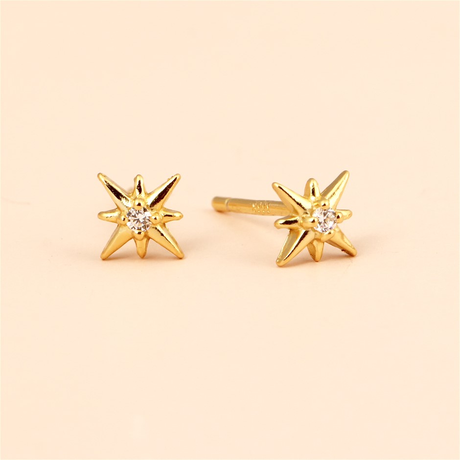 Starburst Stud 999 Sterling Silver Earrings - Gold Plated