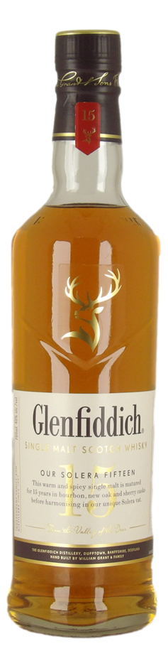 Glenfiddich Our Solera Fifteen Single Malt Scotch (1x 700mL), Scotland.