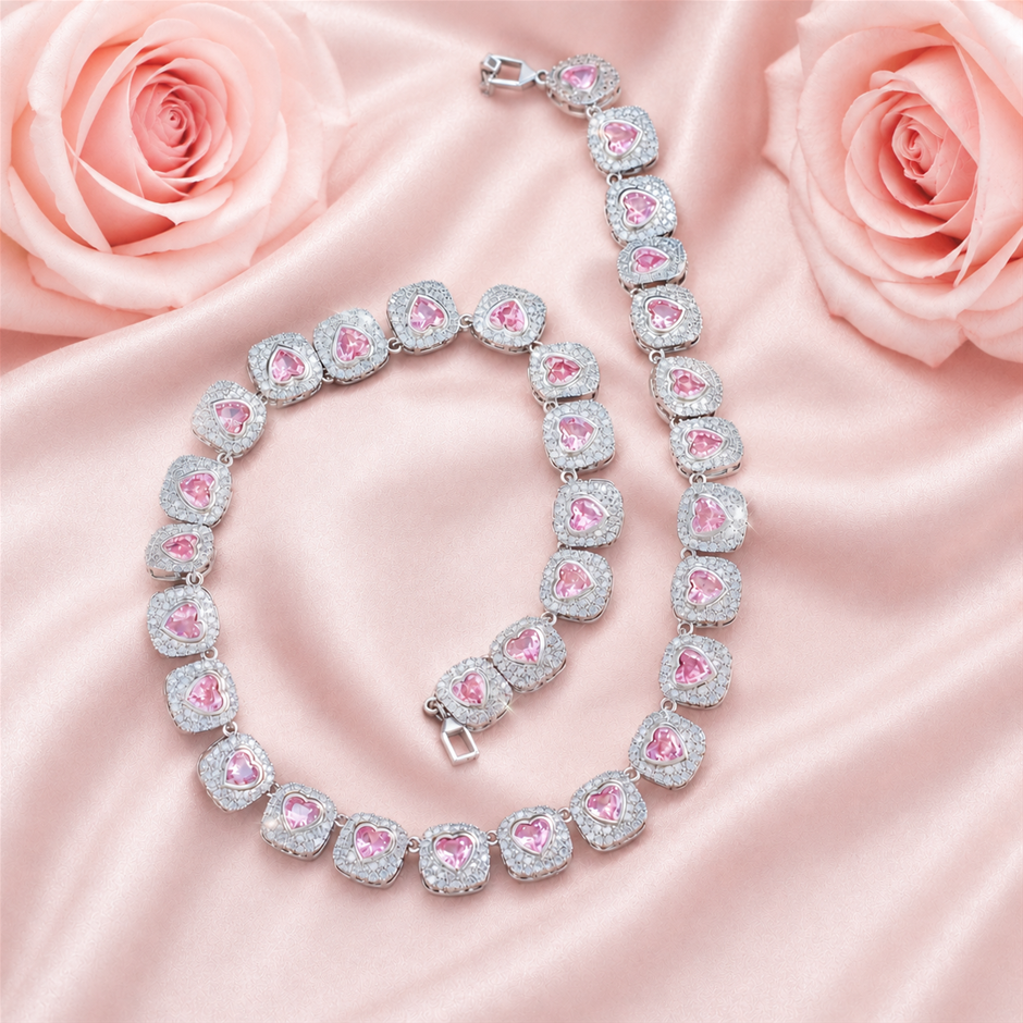 Square Heart Link AAA+ Cubic Zirconia Necklace