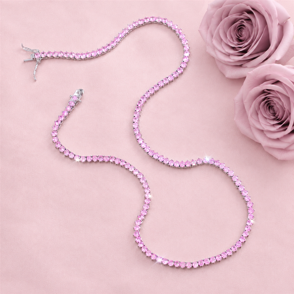 Pink AAA+ Cubic Zirconia Tennis Necklace