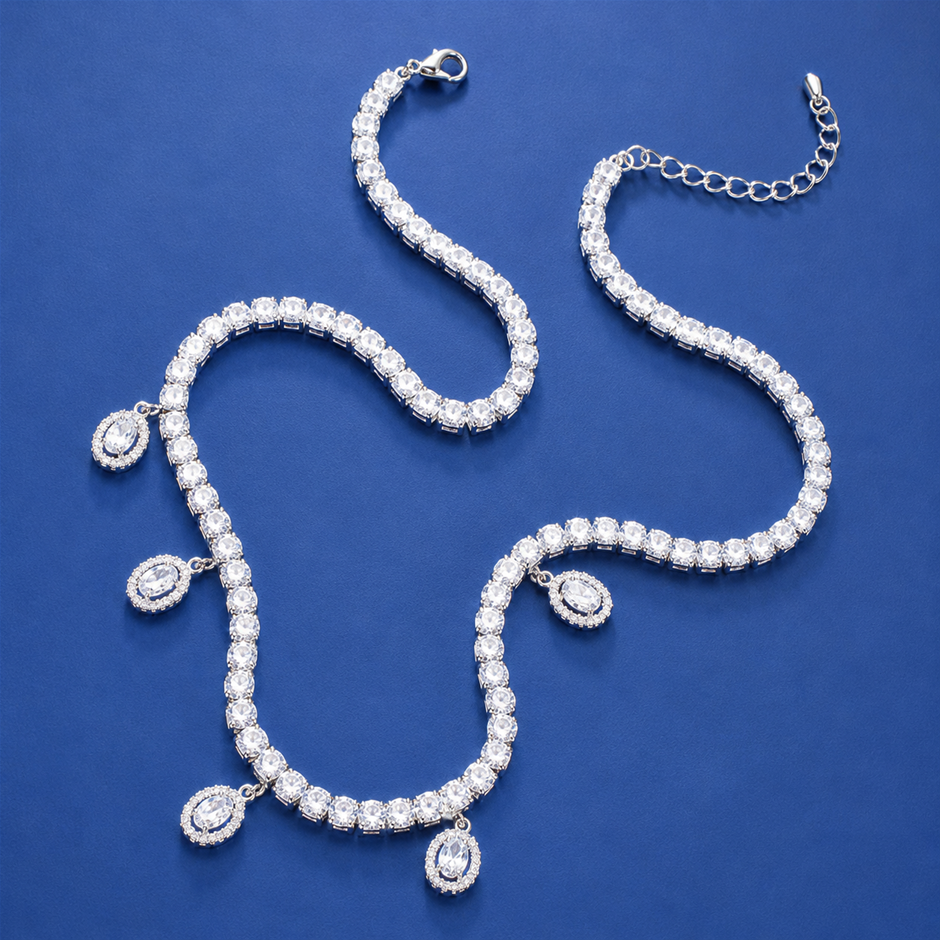 Oval Charms AAA+ Cubic Zirconia Necklace