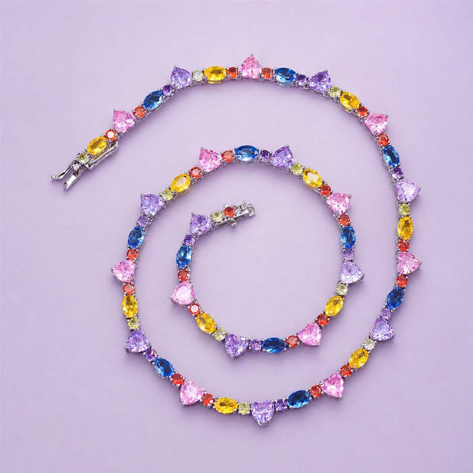 Love Heart Multi Color AAA+ Cubic Zirconia Necklace