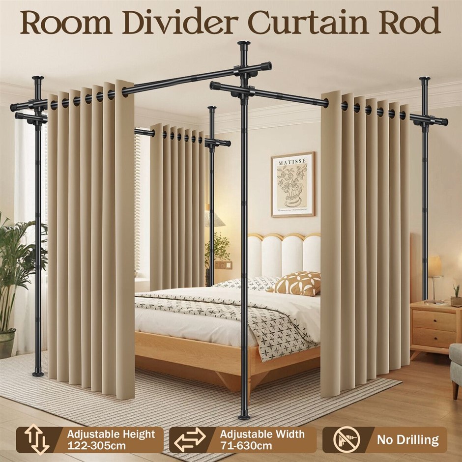 Room Divider Curtain Rod Kit No Drill Width 71-630cm Floor to Ceiling