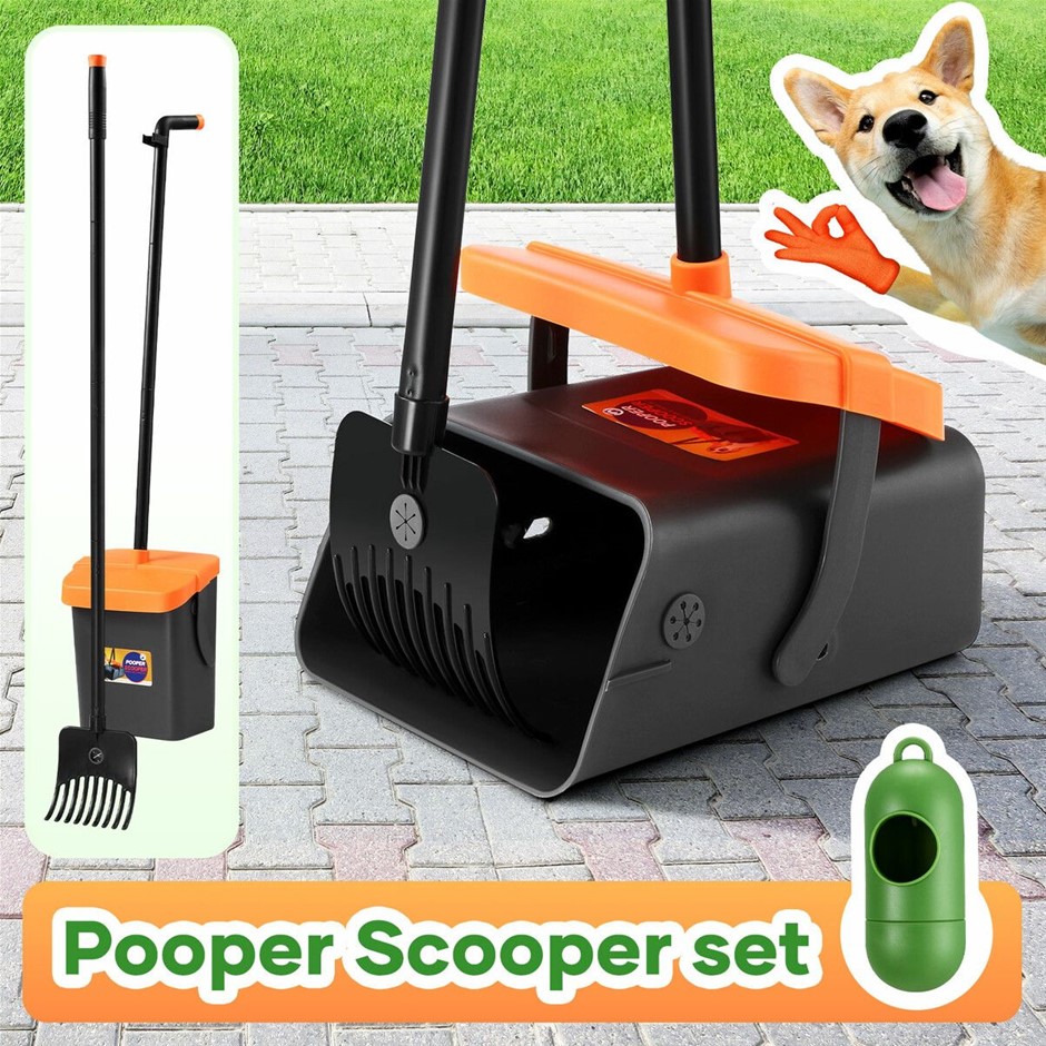Dog Pooper Scooper Swivel Bin Rake Waste Removal Cleaning Kit