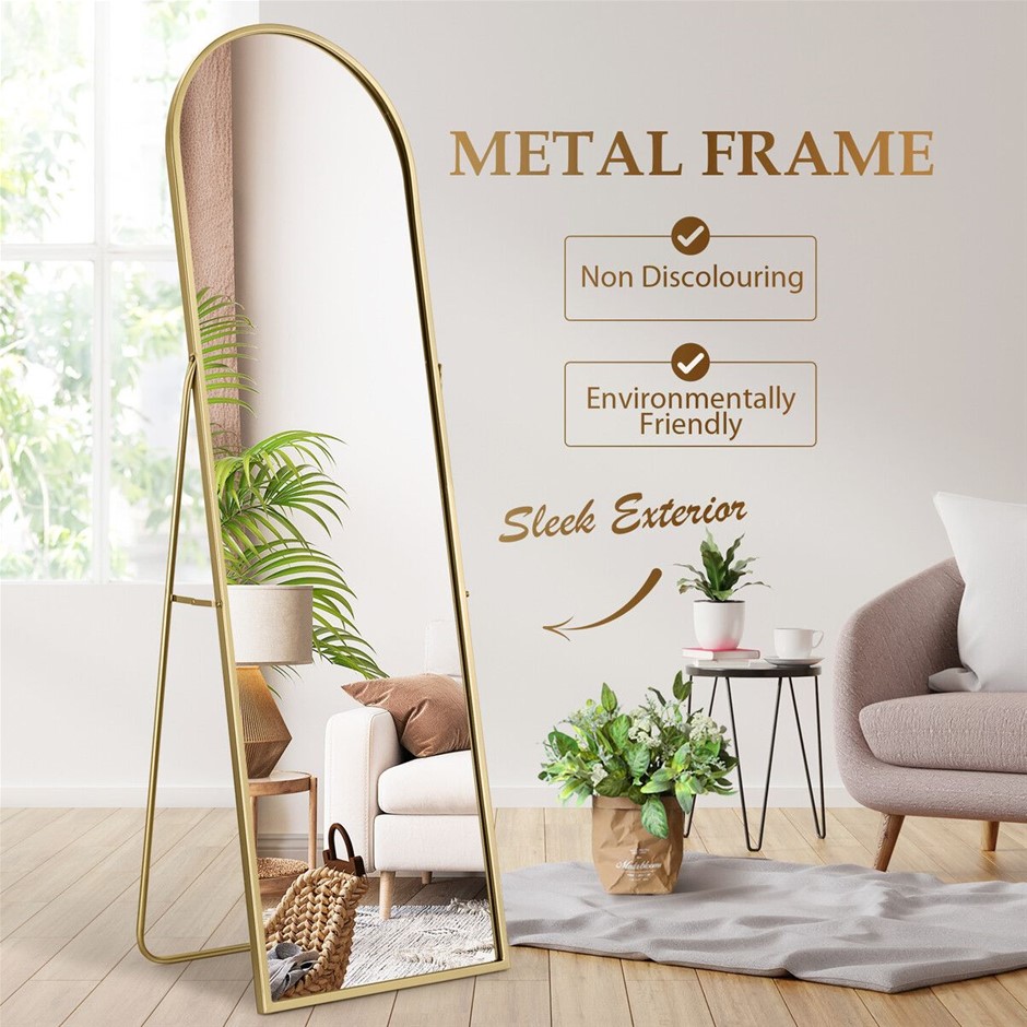 Arch Full Length Mirror Freestanding Floor Leaning Aluminium Frame Gold