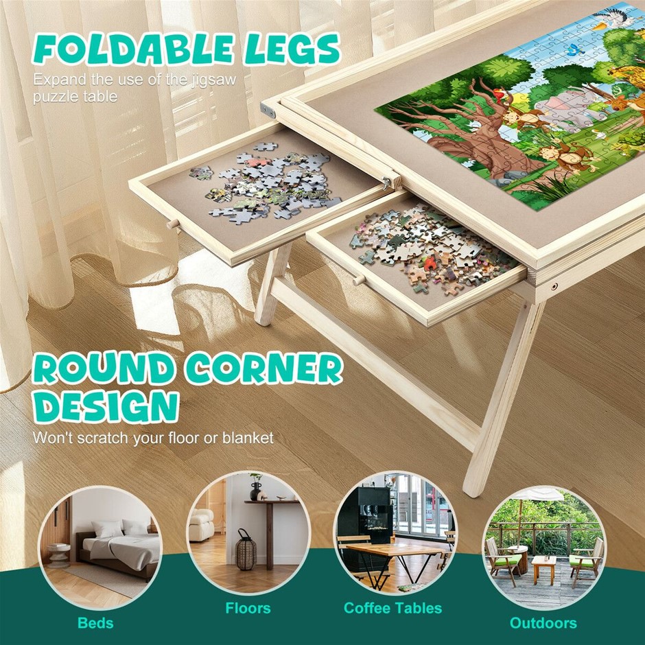 1000pc Jigsaw Puzzle Table with 4 Drawers Folding Legs Light Strip