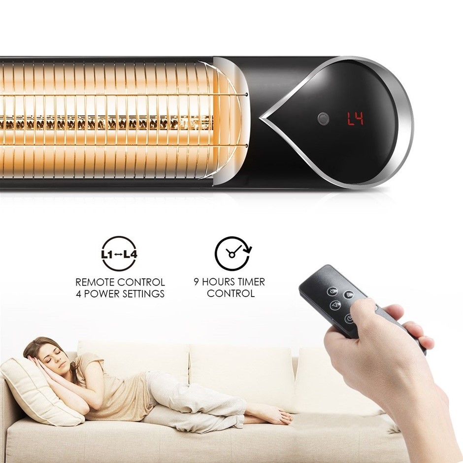 2000W Carbon Fibre Infrared Patio Strip Heater Remote Control Black