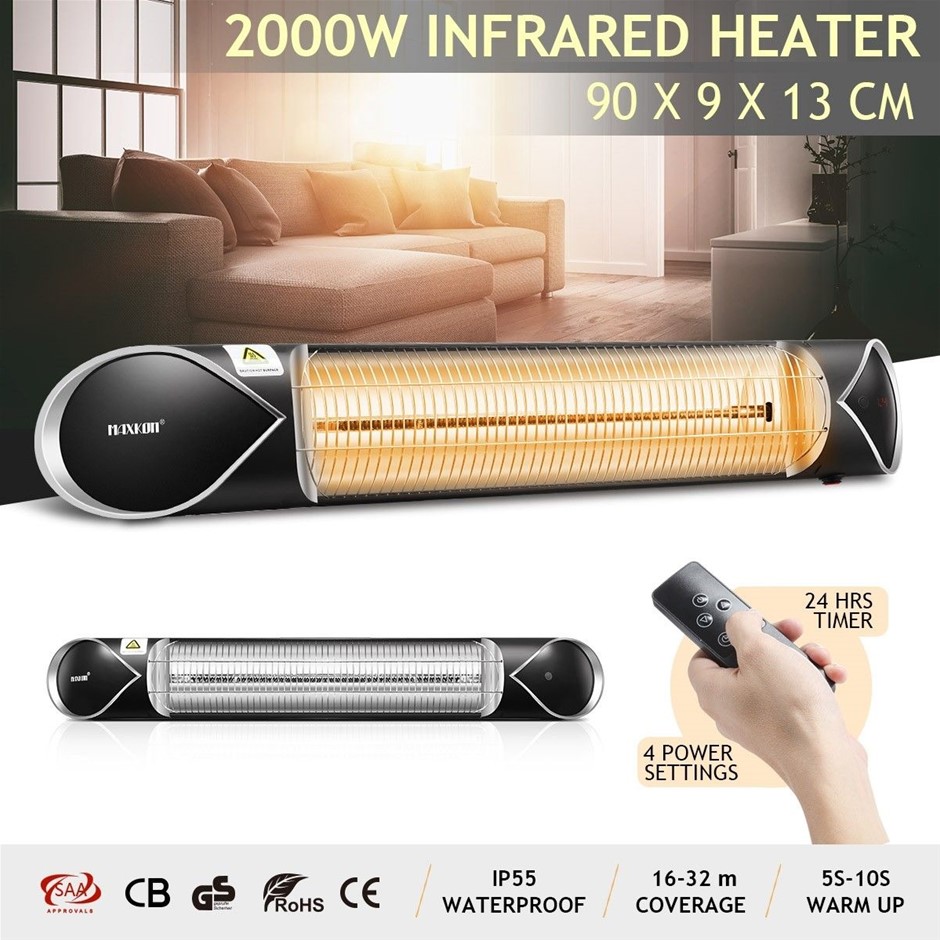 2000W Carbon Fibre Infrared Patio Strip Heater Remote Control Black