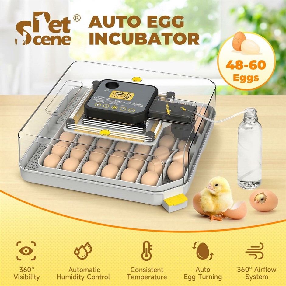 48-60 Egg Incubator Automatic Turner Humidity Control Chicken Duck Quail