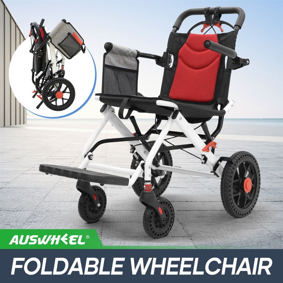 12 Inch Folding Wheelchair Mobility Aid Portable Rear Hand Brakes