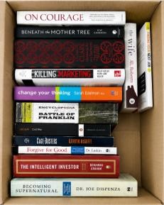 BOX OF ASSORTED BOOKS: Fiction, Business, Investing, Self-Help, History & M