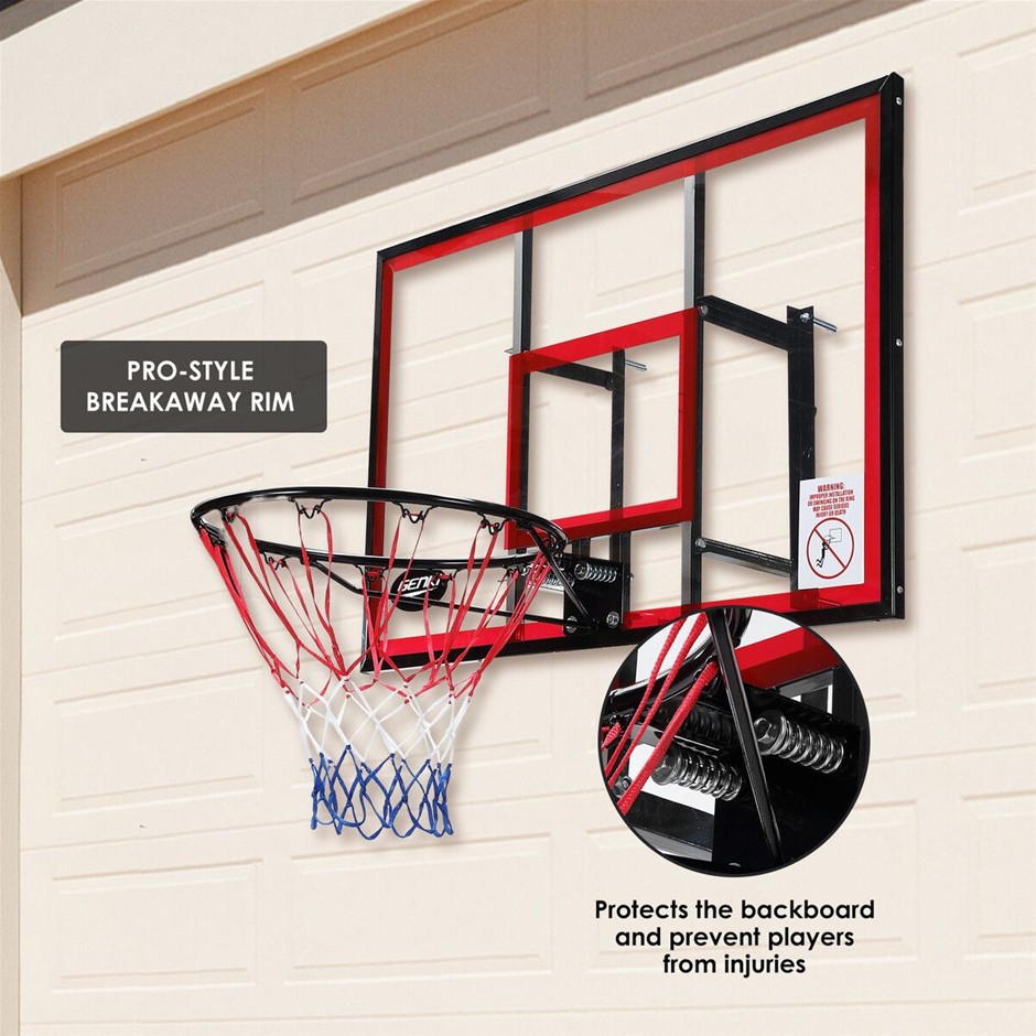 Wall Mounted Basketball Hoop Backboard Set with Rim & Net 110x70cm