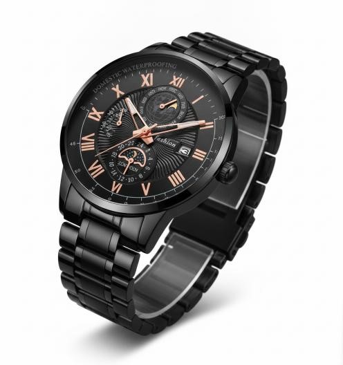 Luxury Black & Rose Gold Men's Watch – Premium Gift Box Edition