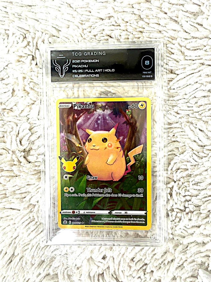 Pikachu Celebrations full art classic TCG 8 slab.