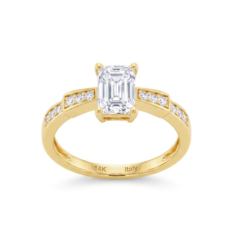 14K/Italy 0.5ct Emerald Cut Yellow Gold Bonded Ring(stamped) 6US