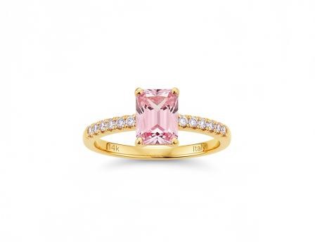 14K/Italy 2.0ct Pink Emerald Cut Yellow Gold Bonded Ring(stamped) 7US