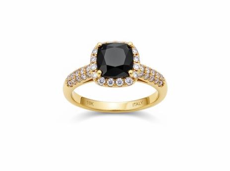 18K/Italy 2.0ct Black Princess Cut Yellow Gold Bonded Ring(stamped) 7US
