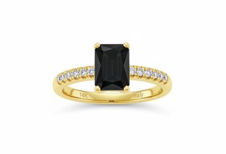 14K/Italy 2.0ct Black Emerald Cut Yellow Gold Bonded Ring(stamped) 7US