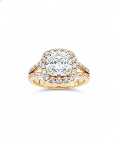 18K/Italy 2.5ct princess Cut Yellow Gold Bonded Ring(stamped) 7US