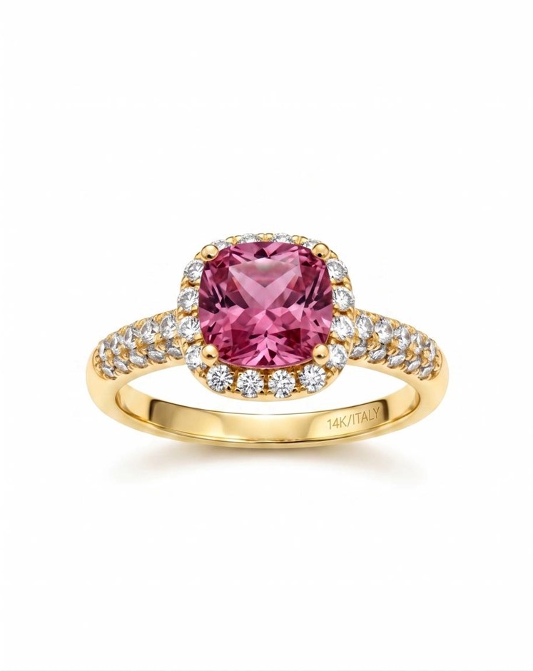 14K/Italy 2.0ct Pink Princess Cut Yellow Gold Bonded Ring(stamped) 6US