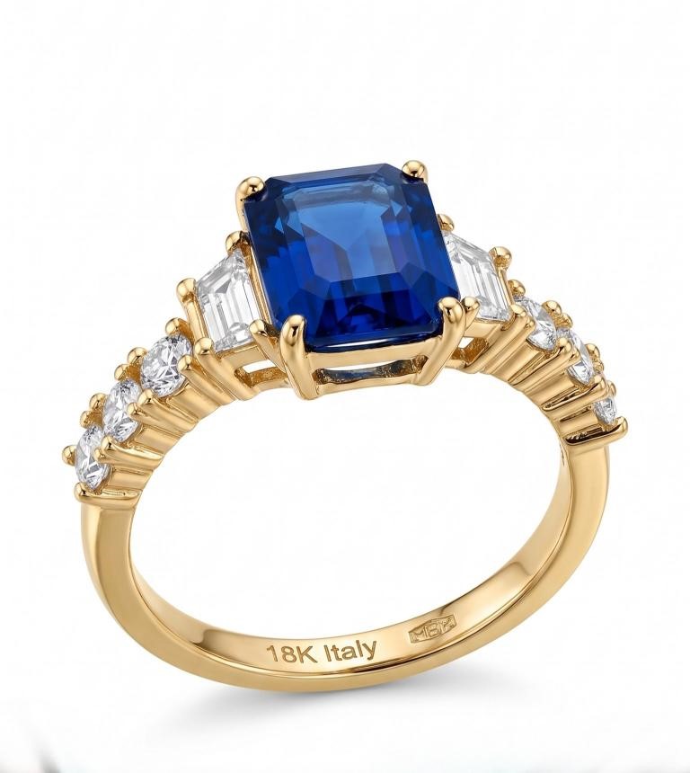 18K/Italy 3.5ctw Emerald Cut Yellow Gold Bonded Ring(stamped)