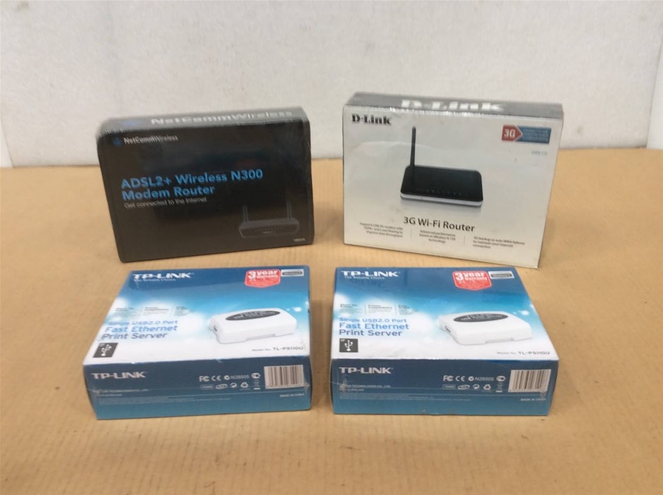 Mixed Brand NetComm, D-Link & TP-Link Networking Devices - New (Lot of 4)