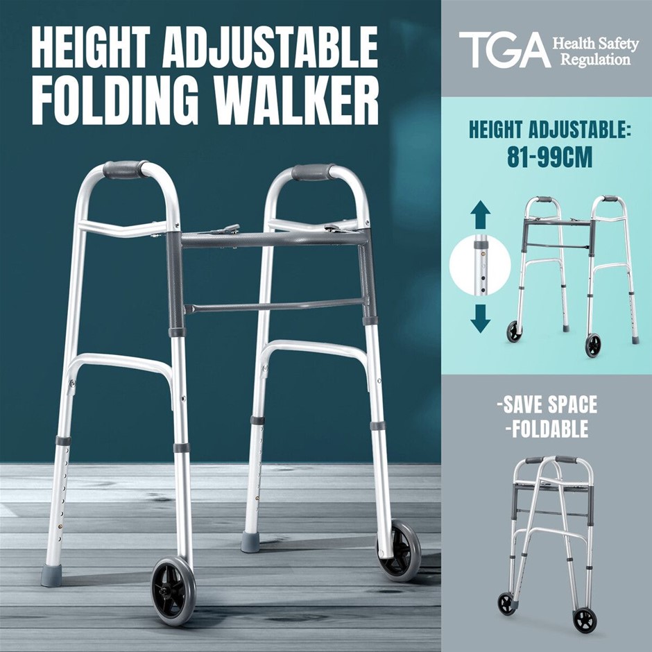 3 in 1 Folding Walker with Wheels Lightweight Height Adjustable
