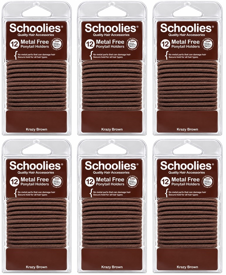 6 x 12 Pieces Schoolies Hair Accessories Tubes Ponytail Holders, Krazy Brow