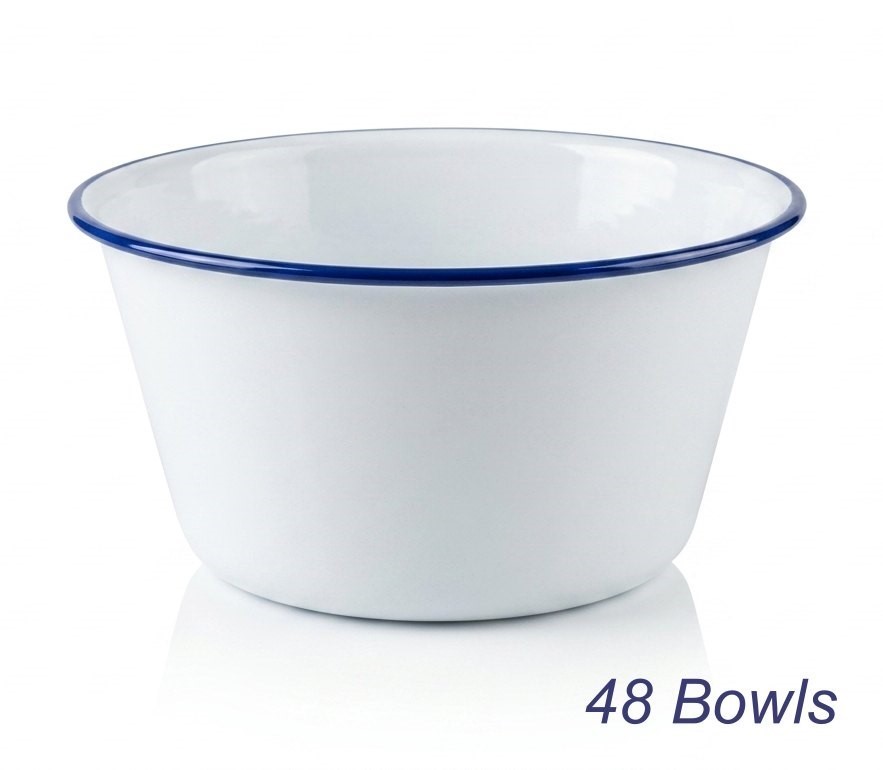 48 x Outback Australia Enamel Rice Bowl, White 16cm