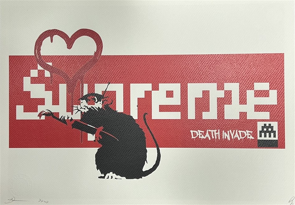 Death NYC Signed Street Art  "Supreme/Space Invaders/Banksy Style" Limited
