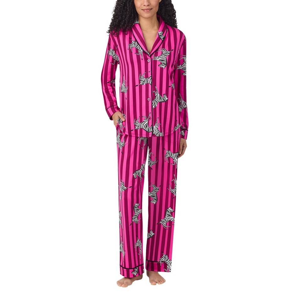 ROOM SERVICE Women's 2pc Shawl Collar PJ Set, Size M, Pink/Zebra. Buyers N