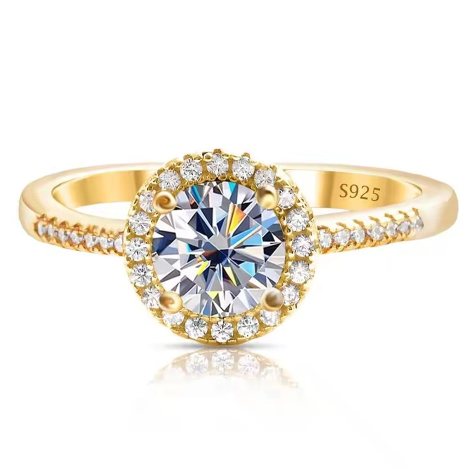 1.00ct Sterling Silver 18k Gold Plated GRA Certified Ring