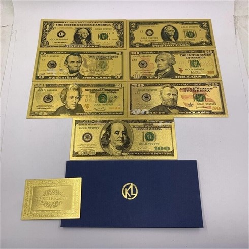 7pc USD 1 2 5 10 20 50 100 Dollar Bill Gold Foil Banknote Bill Note