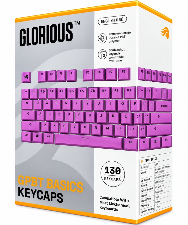 Glorious Gaming - GPBT Basics (PBT Keycaps), 8 Colors, No Fade Dye-Sublimat