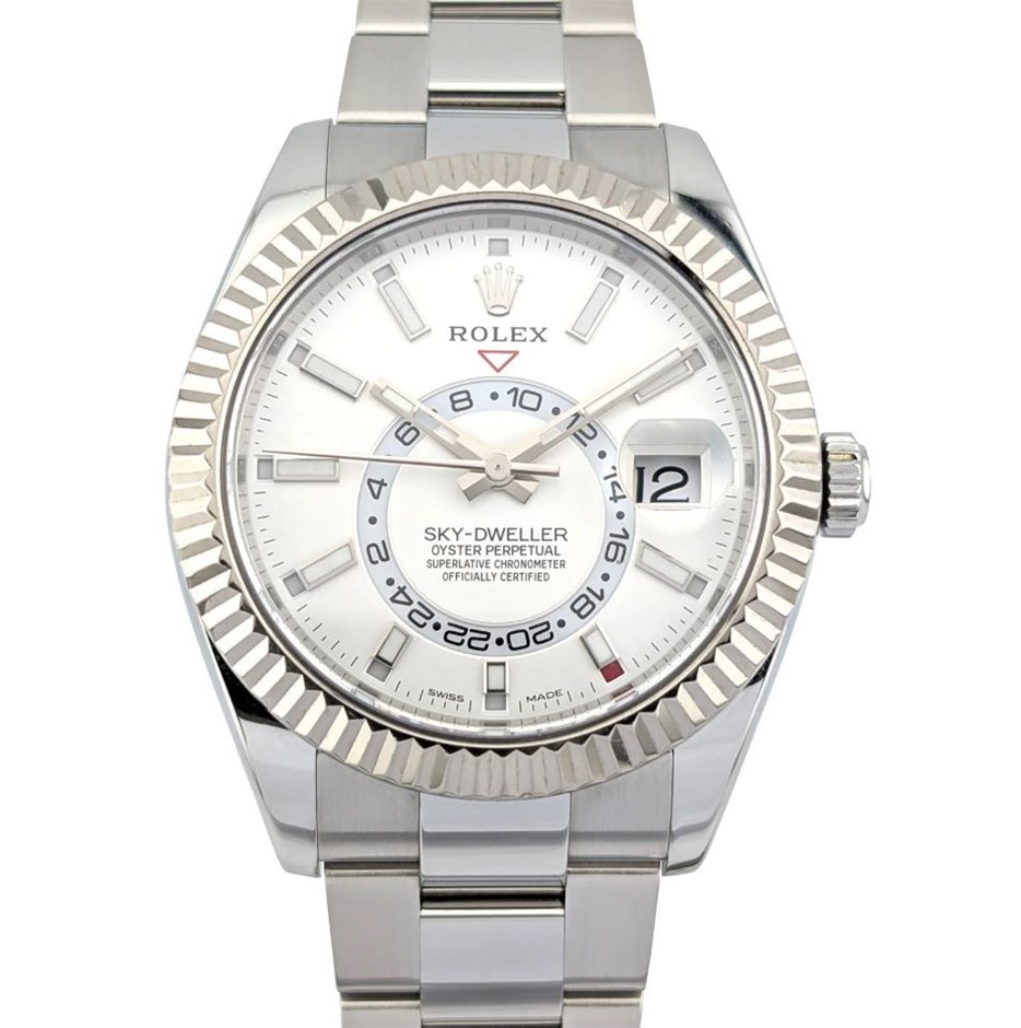 ROLEX SKY-DWELLER AUTOMATIC 42MM WHITE ROLESOR 326934 WHITE DIAL BXP COA