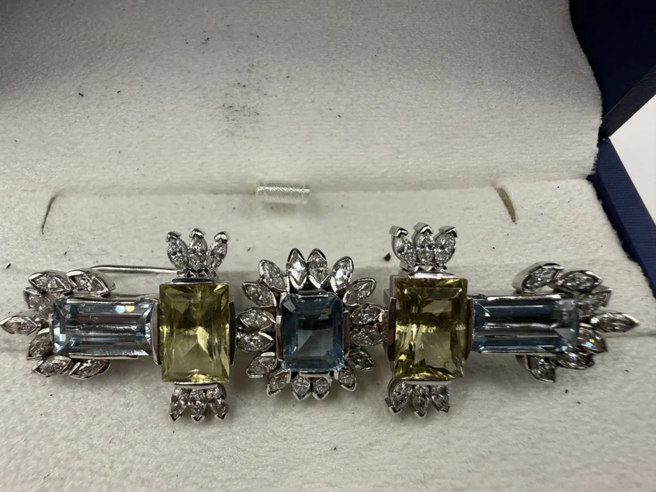 Aquamarine and Diamond Brooch