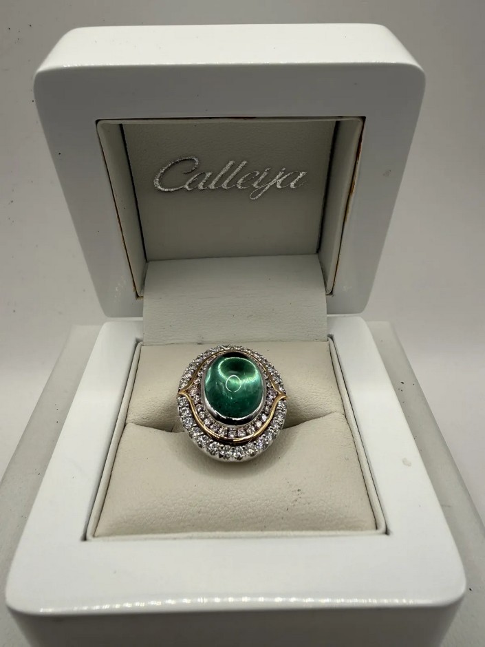 CALLEJA 18ct Platinum and Rose Gold Aquamarine & Diamond Dress Ring with Diamond Set Jacket
