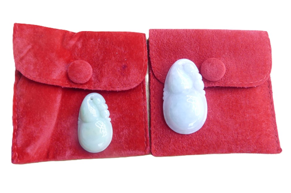 (2 Pack) Chinses Carved Ice - Variety Jade Pendant With Pouch And Box