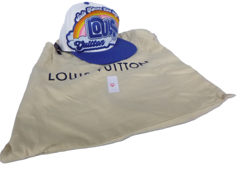 Louis Vuitton Men`s White Studio Homme Rainbow Embroidered Logo Cap