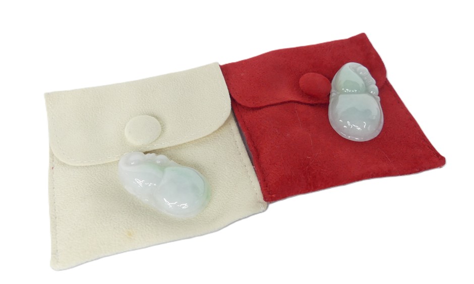 (2 Pack) Icy Translucent Light Green And White Carved Jadeite Pendants