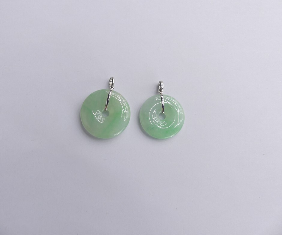 (2 Pack) Assorted Sizes Smooth Light Green Jadeite Donut Pendants