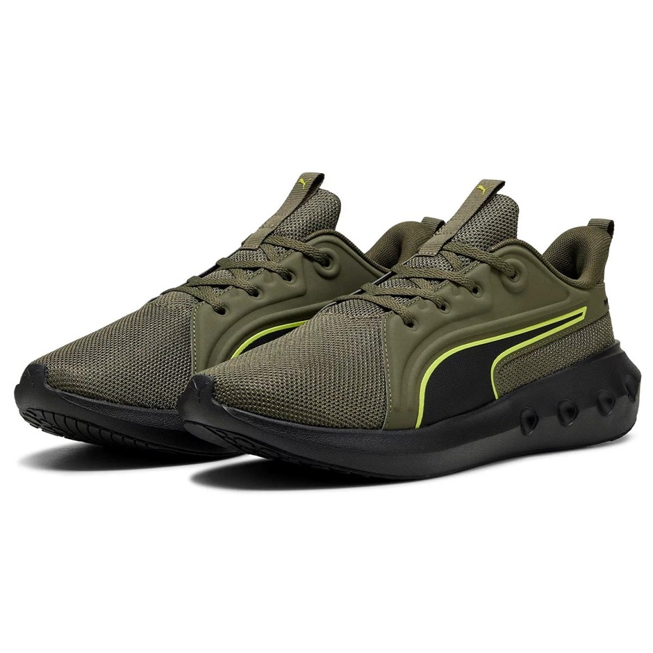 PUMA Men's Softride Carson Shoes, Size US8, Loden Green/Black/Lux Lime (22)