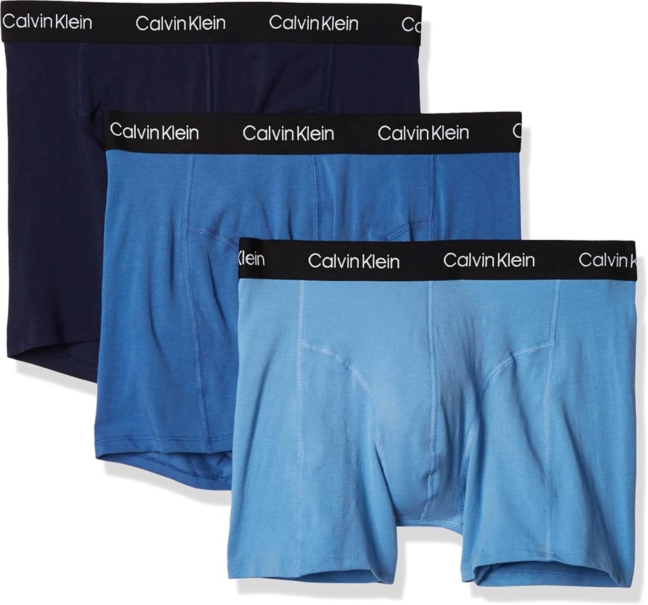 3pk CALVIN KLEIN Men's Stretch Trunks, Size M, 95% Cotton, Peacoat/Delft Bl