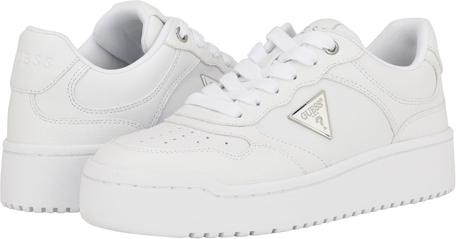 GUESS Women's Miram Sneaker, SIze 8, White 140, GWMIRAM. Buyers Note - Dis