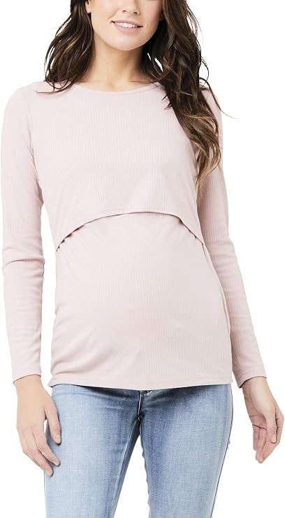 RIPE MATERNITY Women's Tessa Rib Nursing Top, Size XL, Dusty Pink, W6238.