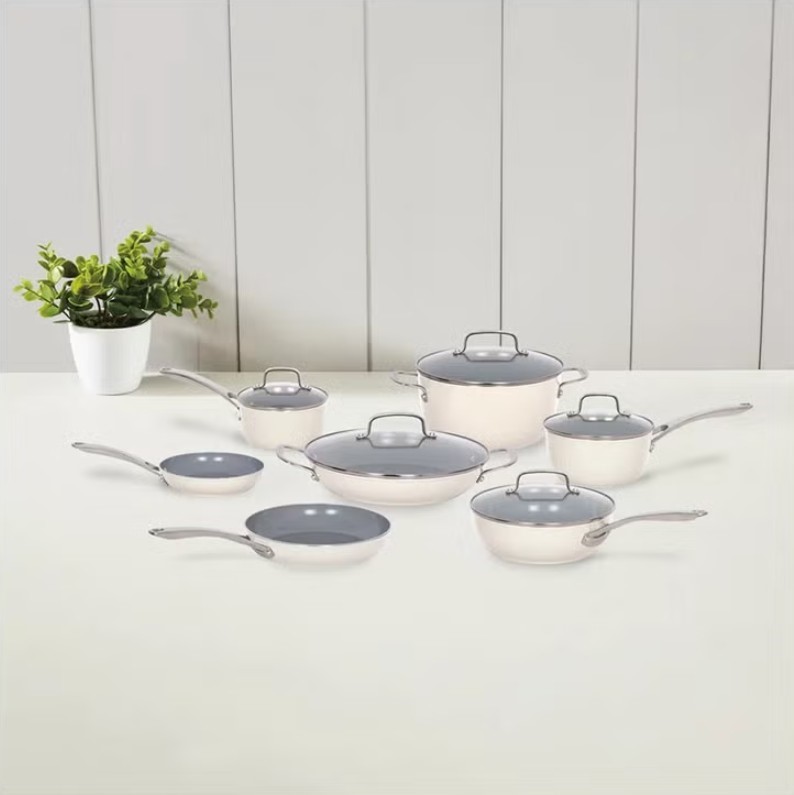 CUISINART Artisan Elite Pro Ceramic Non-Stick Cookware 12-Piece Set, White.